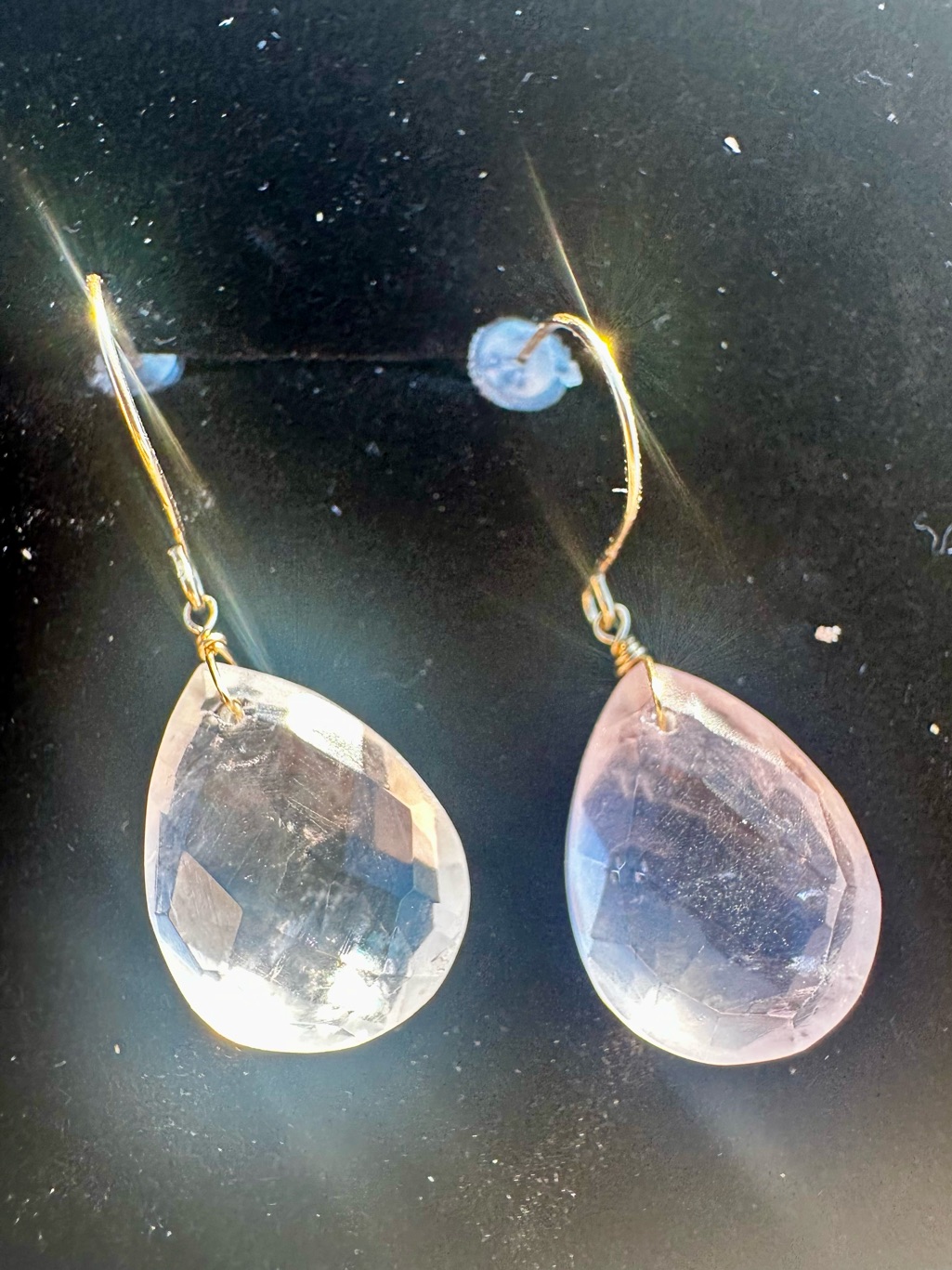 New 14k Solid Gold Earrings Natural Pink Quartz Solid 14k Gold Dangle Earrings